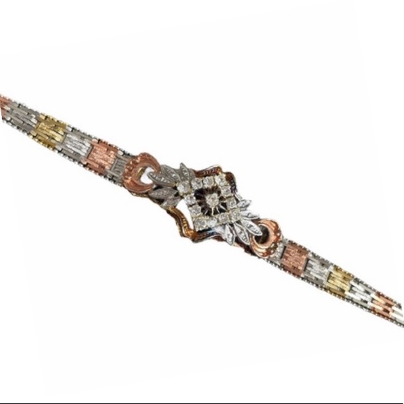 Tricolor and Diamond Accent Bracelet Stamped Italy Beautiful Statement Bracelet - Picture 3 of 16